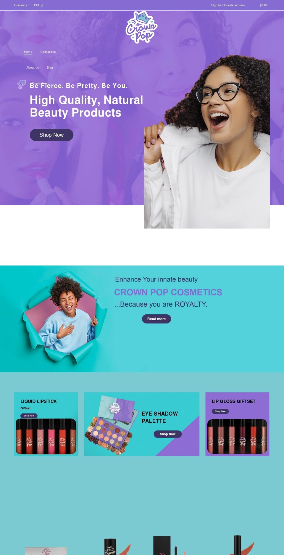 crownpopcosmetics.com shopify website screenshot