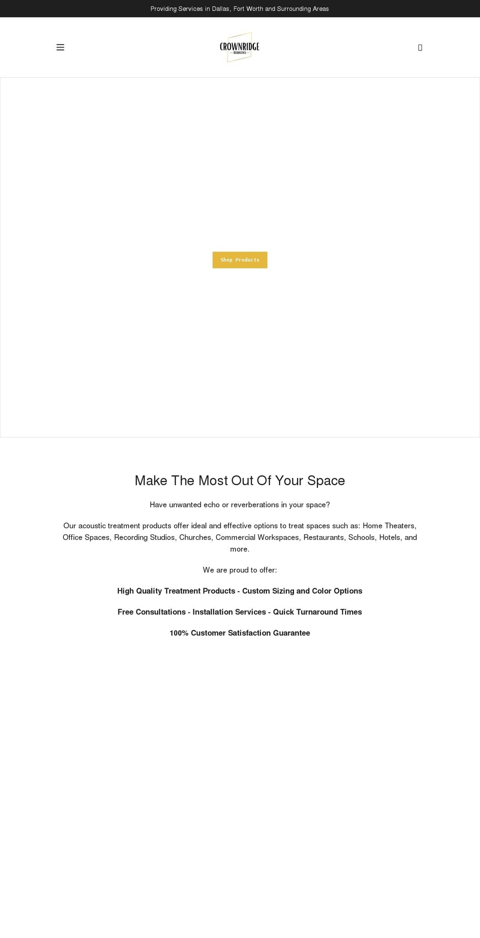 crownridgeacoustics.com shopify website screenshot