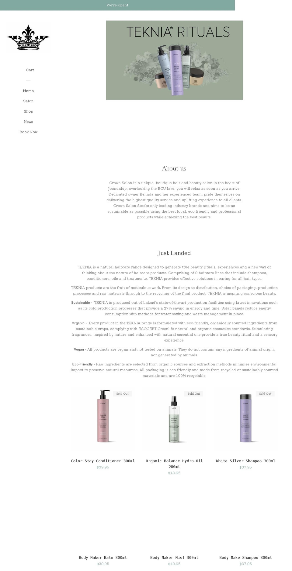 crownsalon.com.au shopify website screenshot