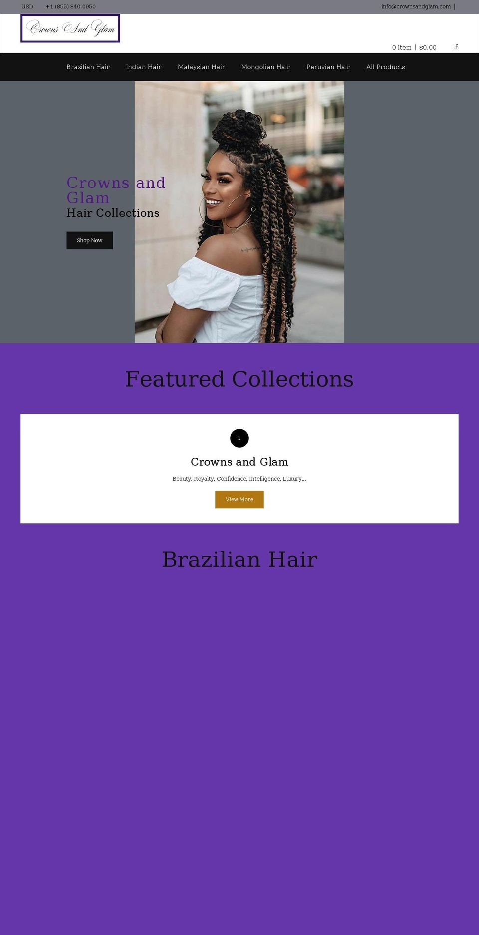 crownsandglam.com shopify website screenshot