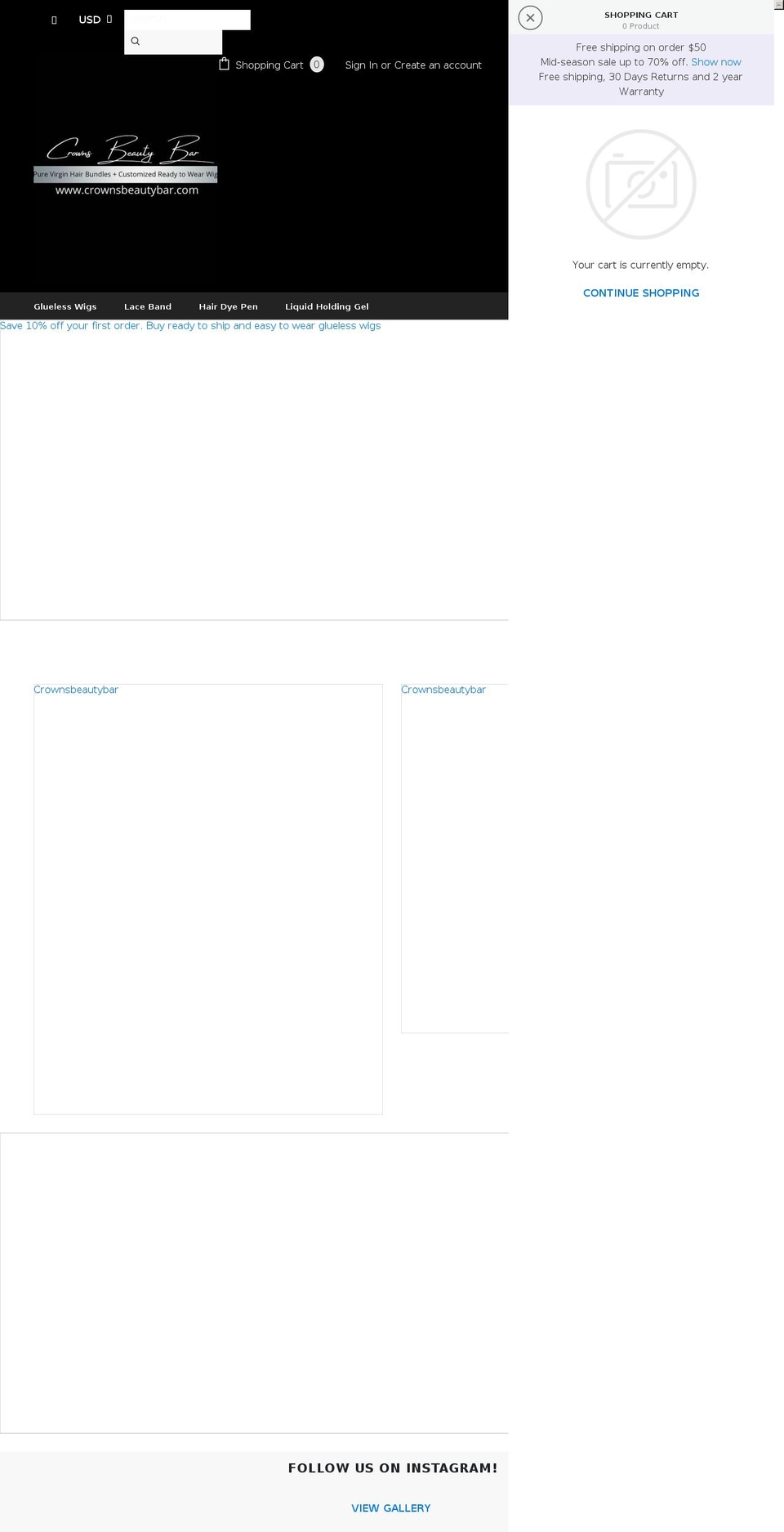crownsbeautybar.com shopify website screenshot