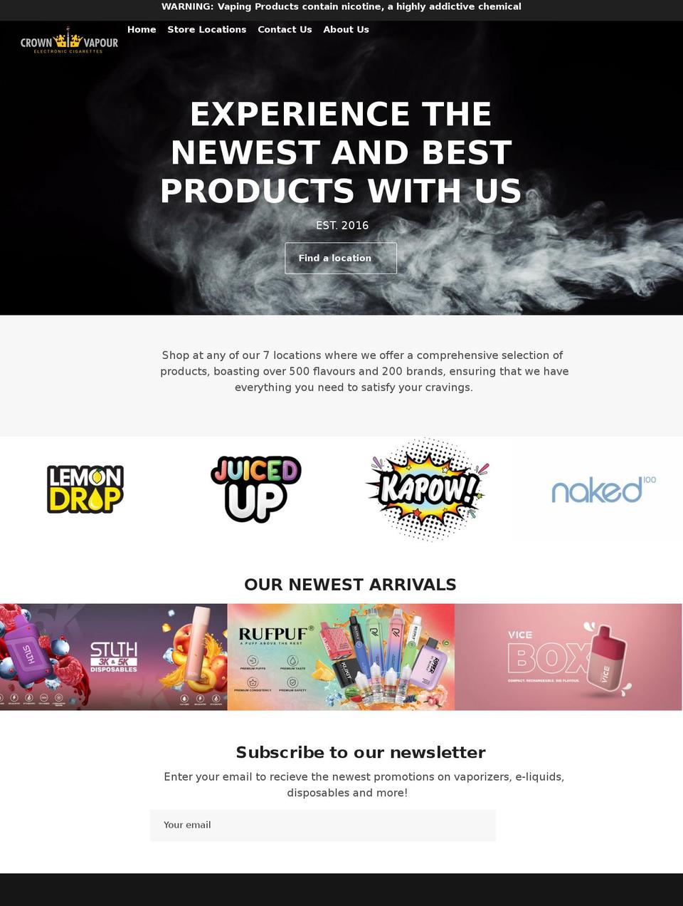 crownvapour.com shopify website screenshot