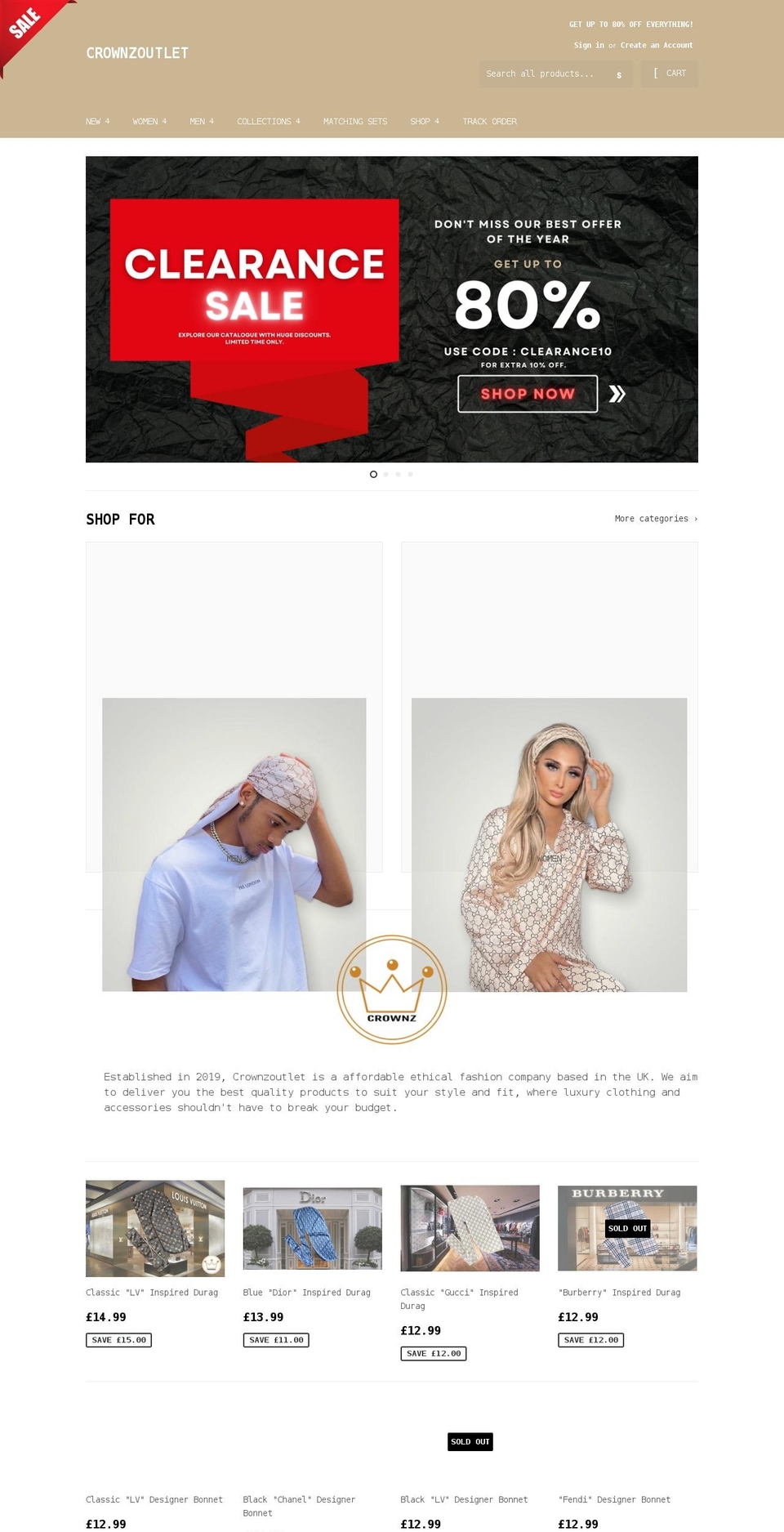 crownzoutlet.com shopify website screenshot