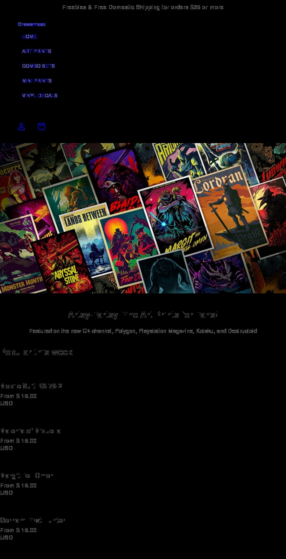 crowsmackart.com shopify website screenshot