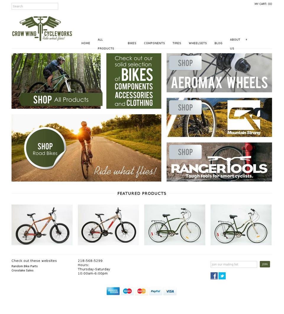 crowwingcycleworks.com shopify website screenshot