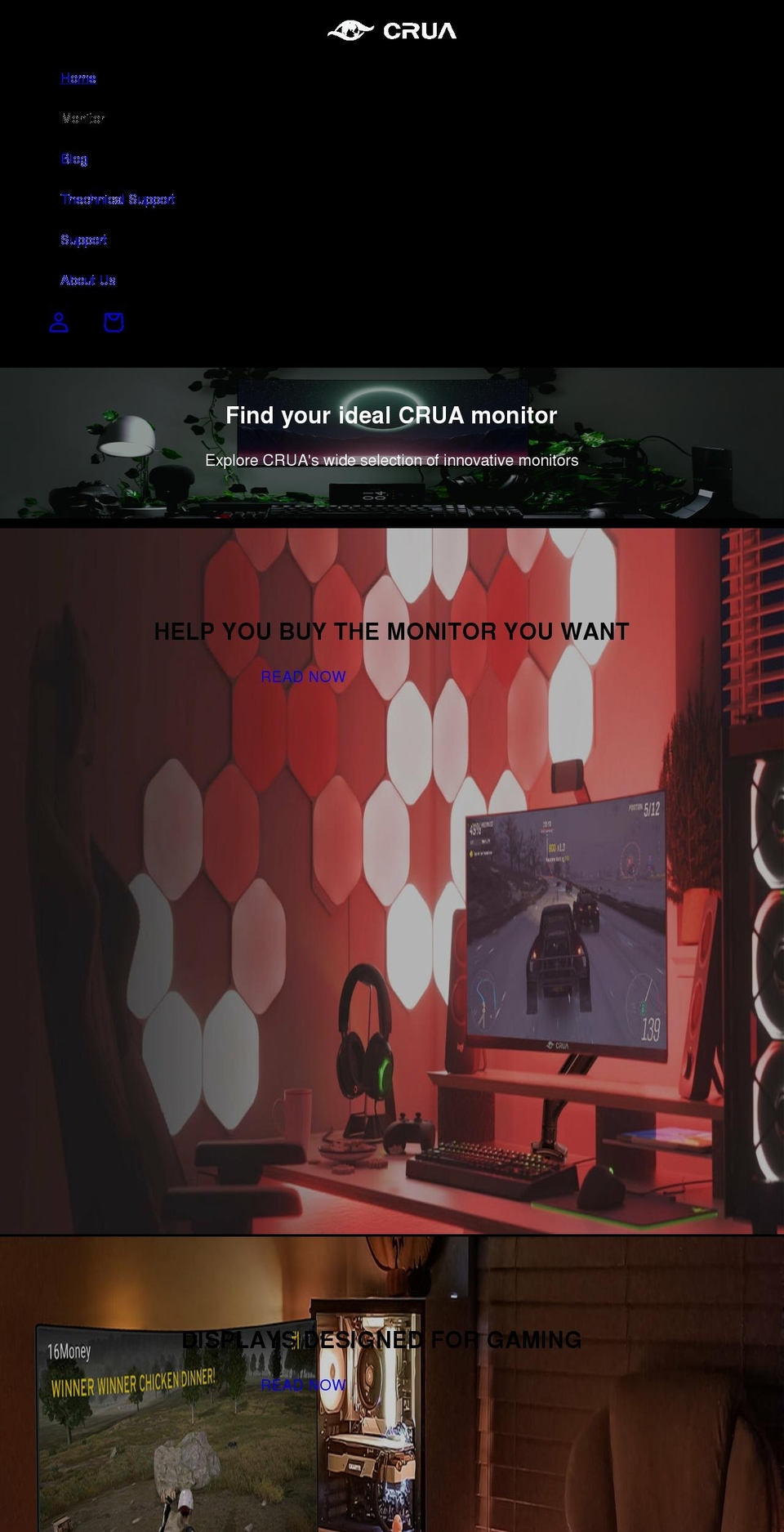 crua-monitor.com shopify website screenshot