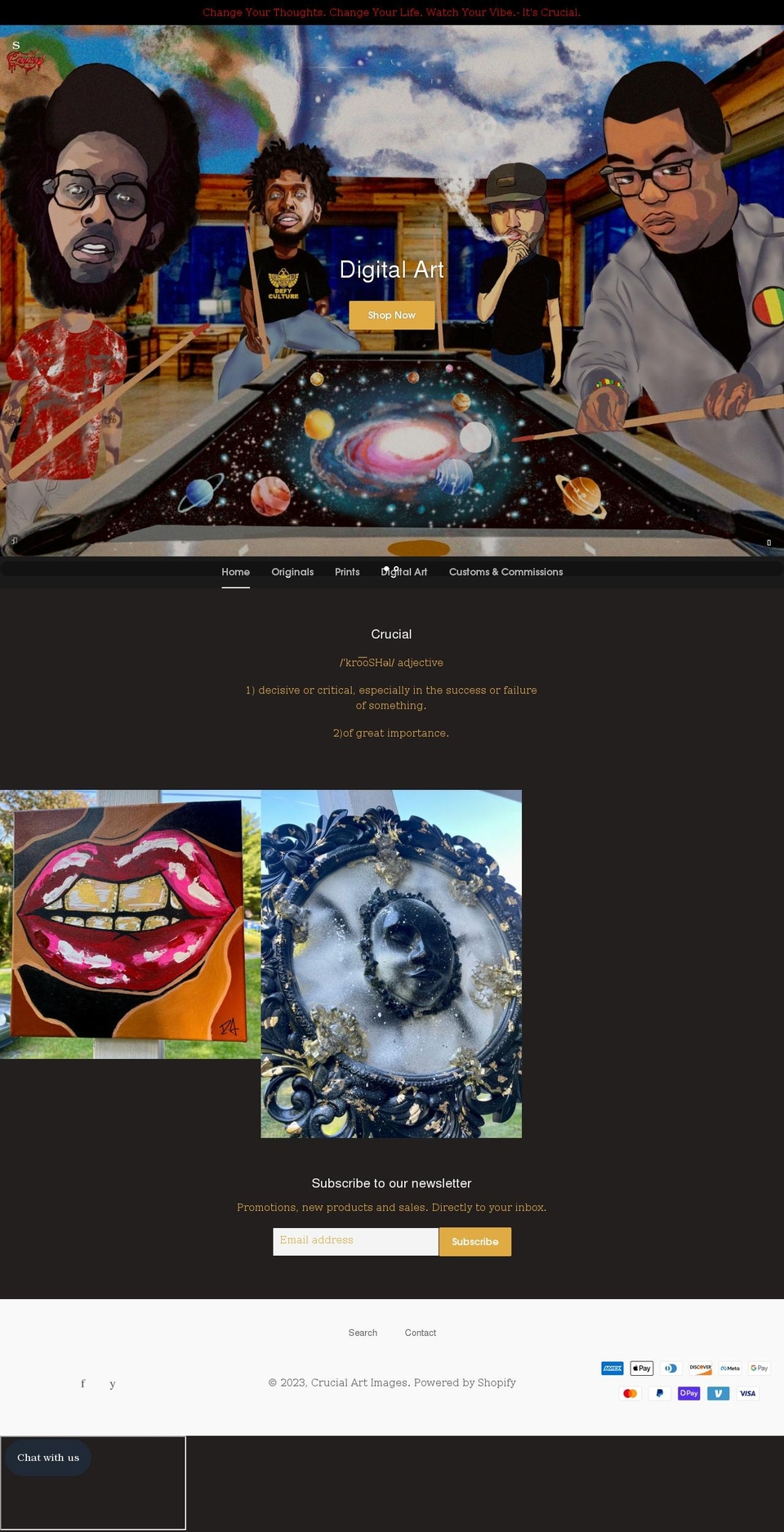 crucialartimages.com shopify website screenshot