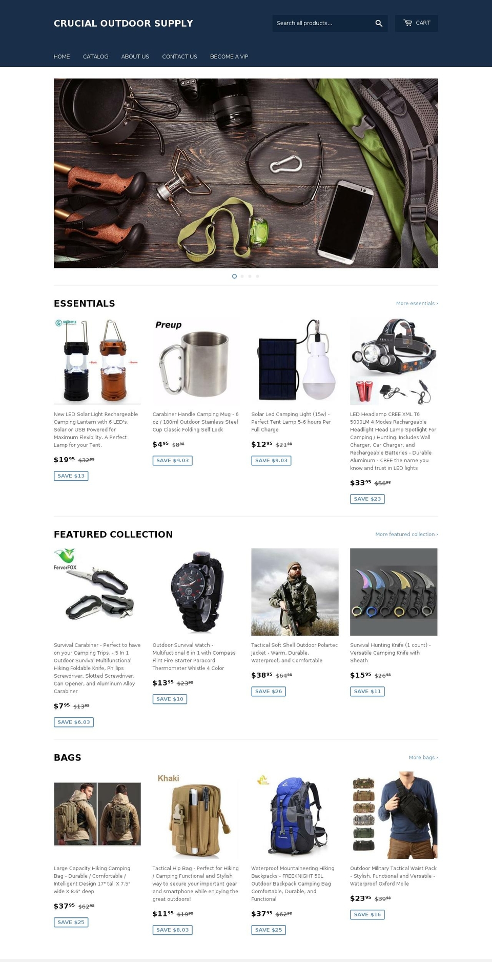 crucialoutdoorsupply.com — Shopify storefront screenshot
