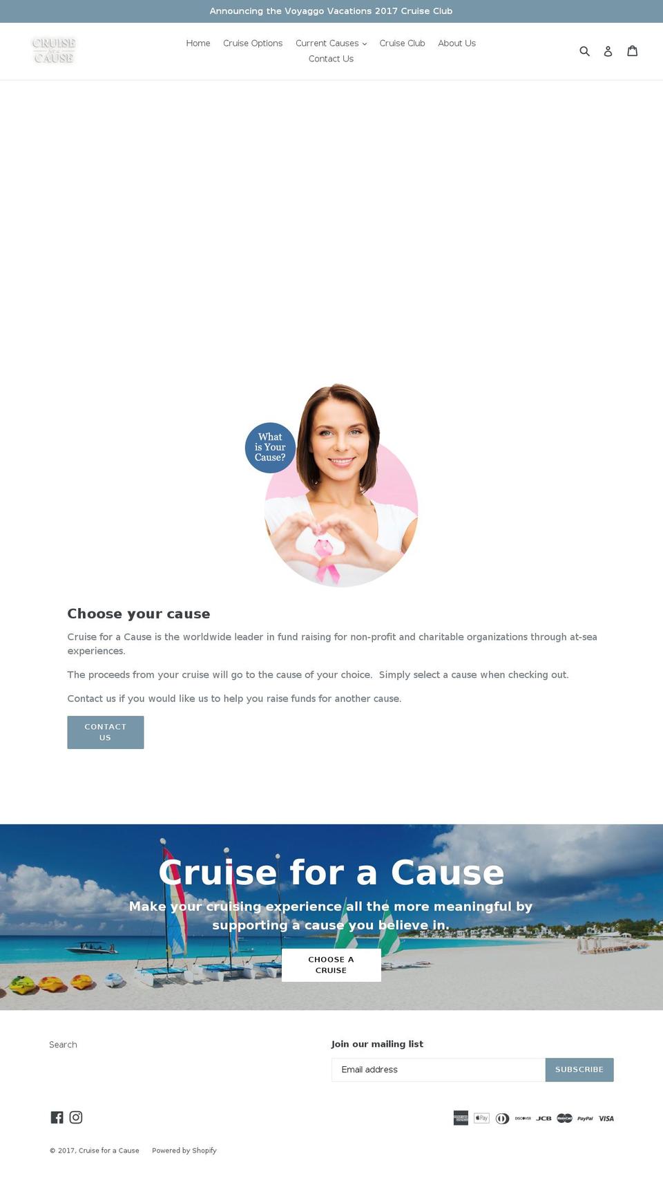 cruiseforacause.com shopify website screenshot