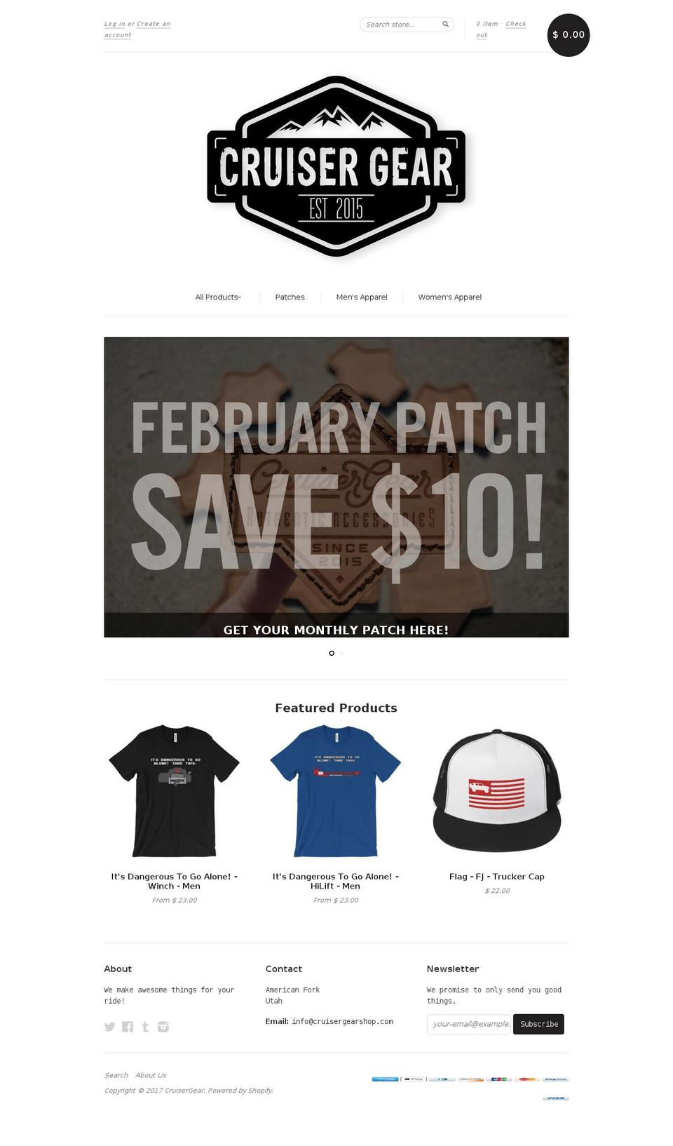 cruisergearshop.com shopify website screenshot