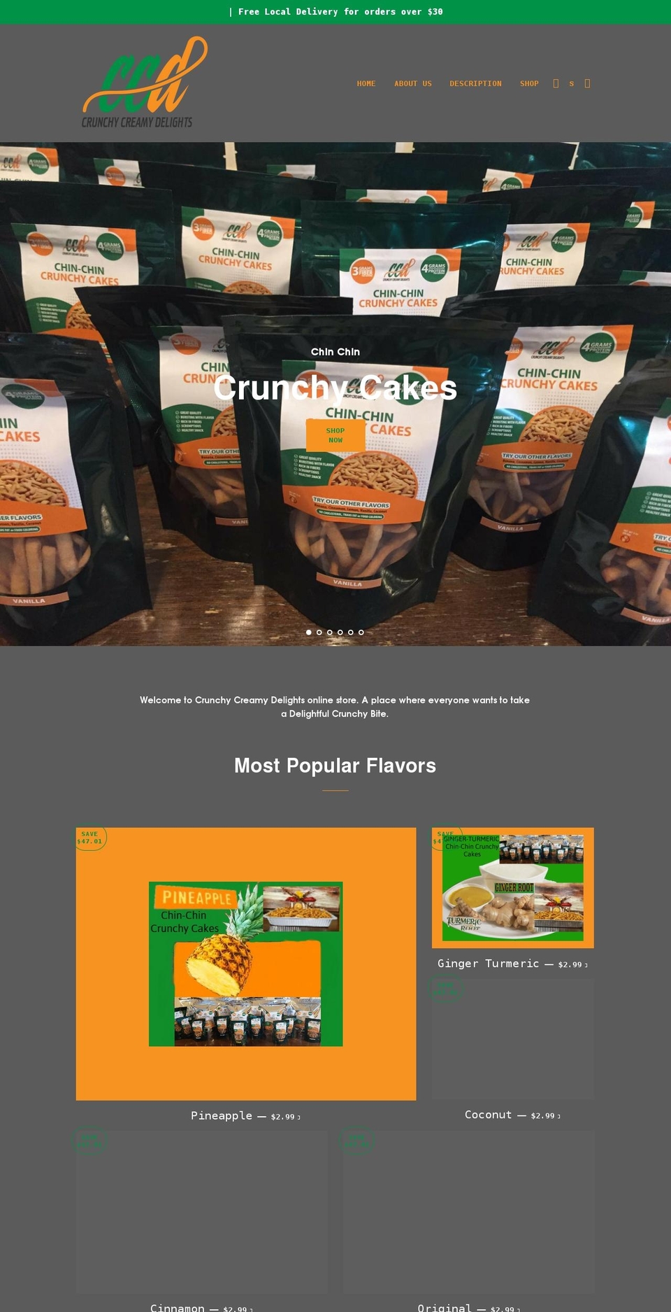 crunchycreamydelights.com shopify website screenshot