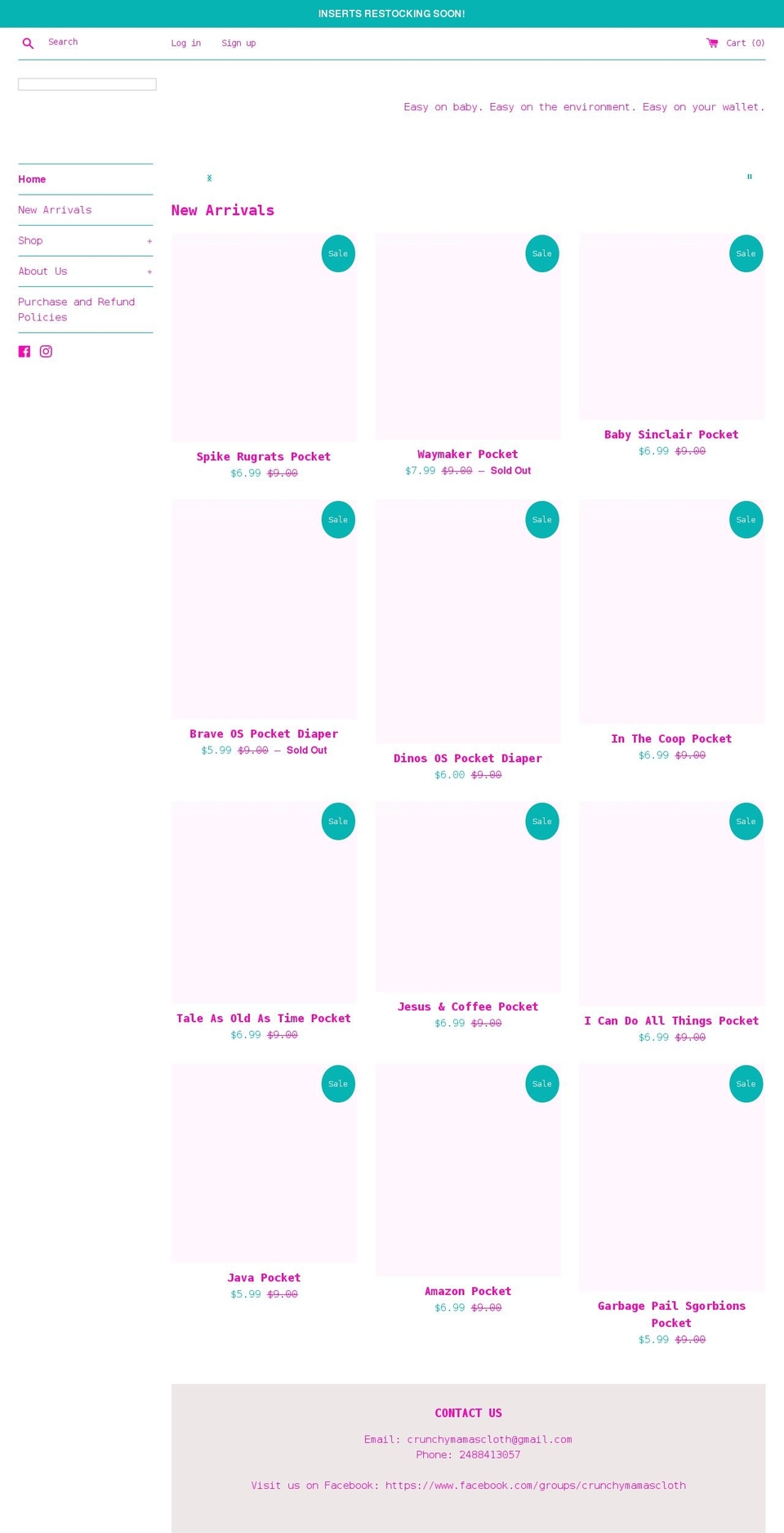 crunchymamascloth.com shopify website screenshot