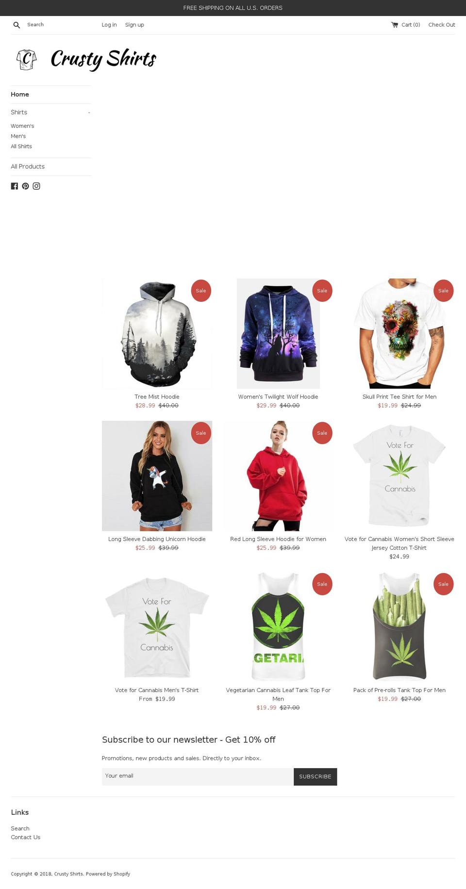 crustyshirts.com — Shopify storefront screenshot
