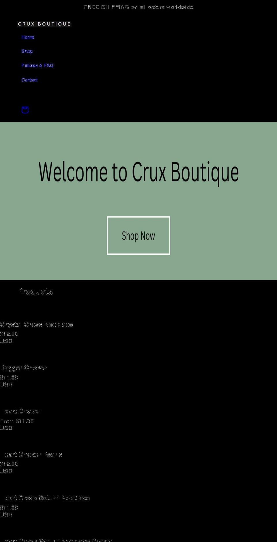 cruxboutique.com shopify website screenshot