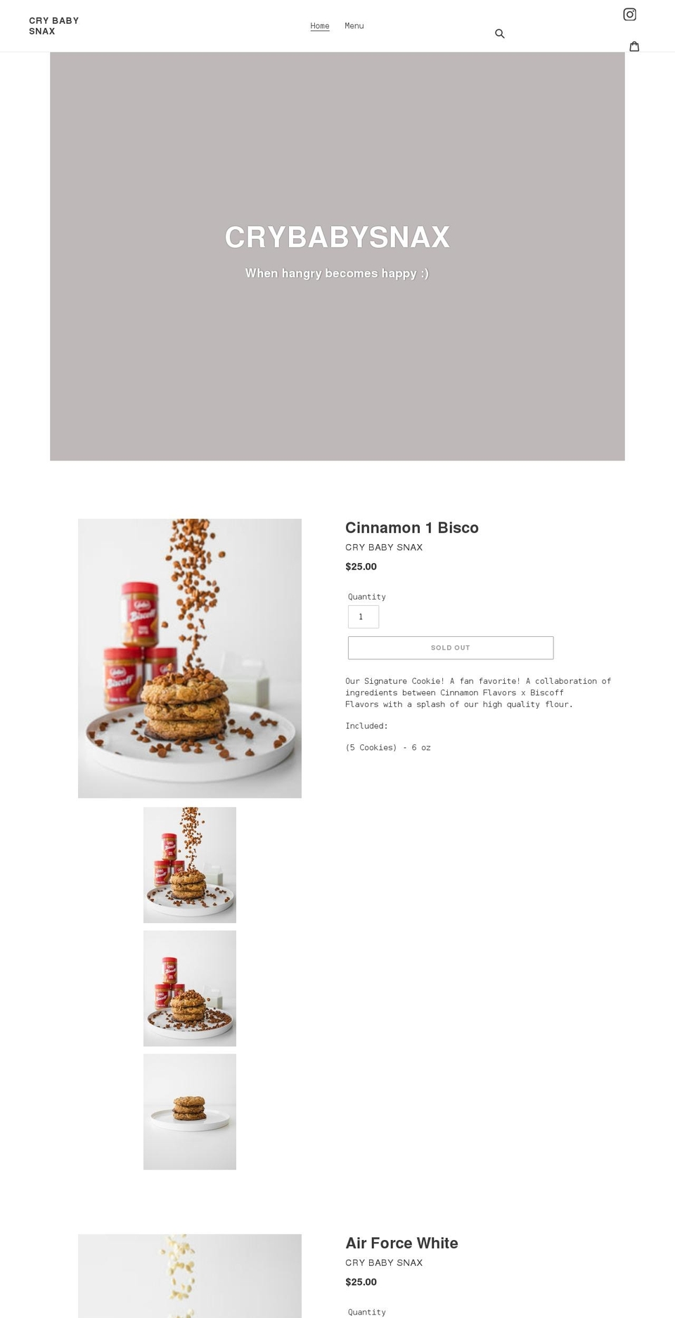 crybabysnax.com shopify website screenshot