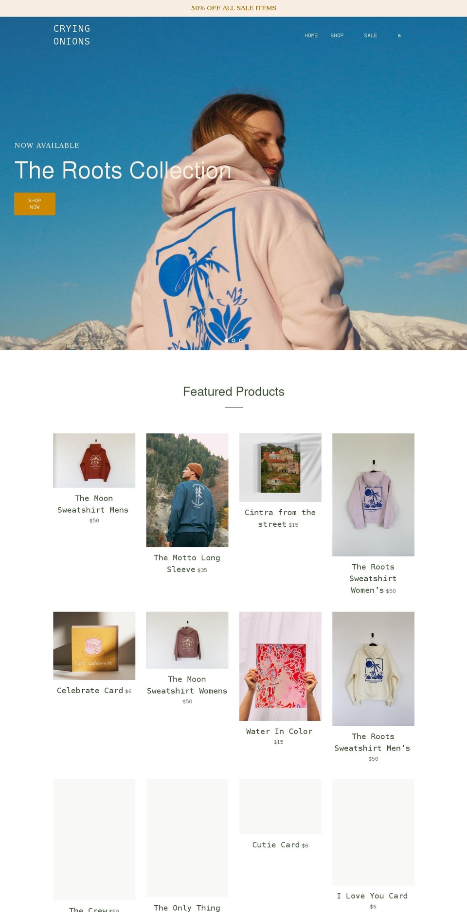 cryingonions.com shopify website screenshot