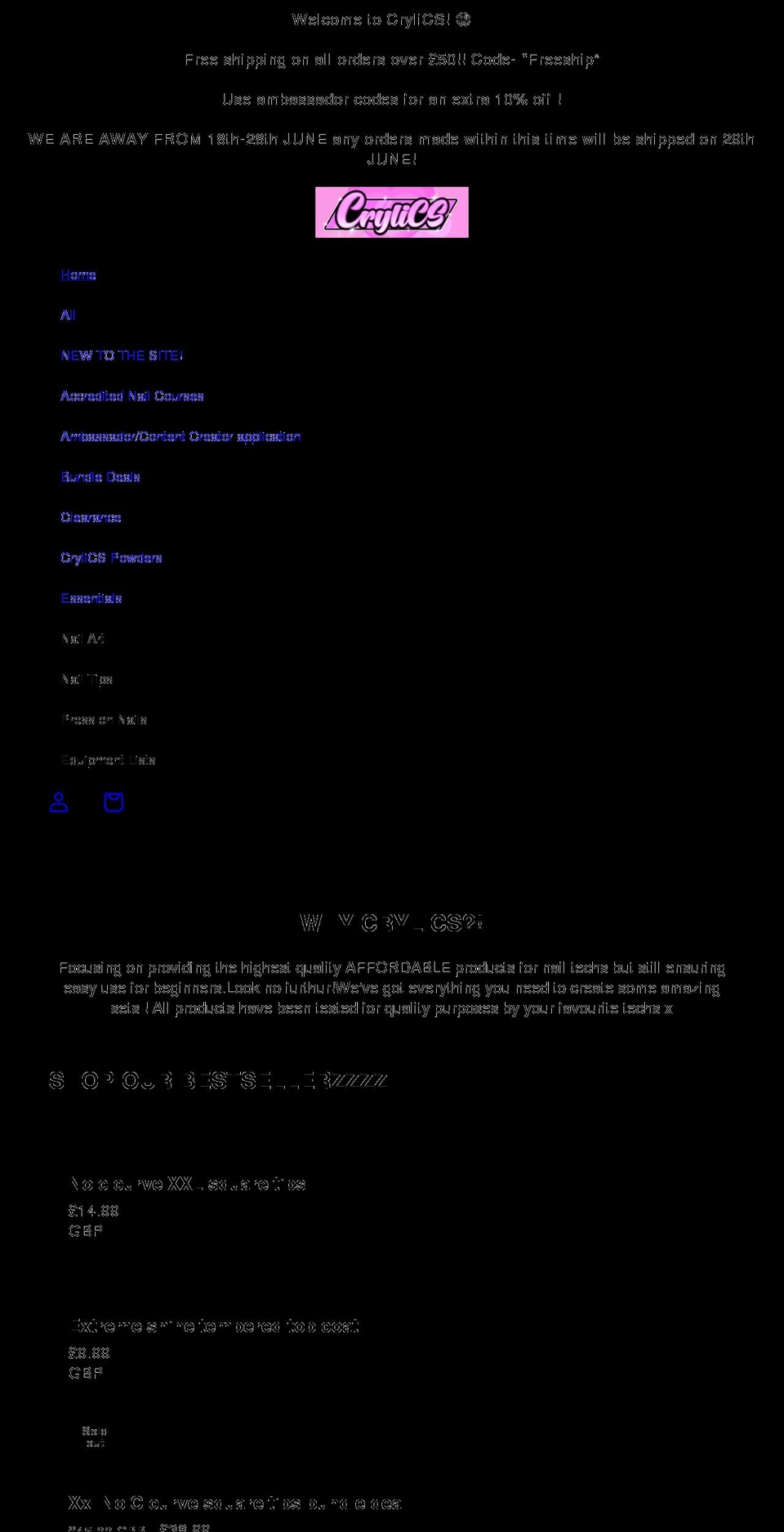 crylicsuk.com shopify website screenshot