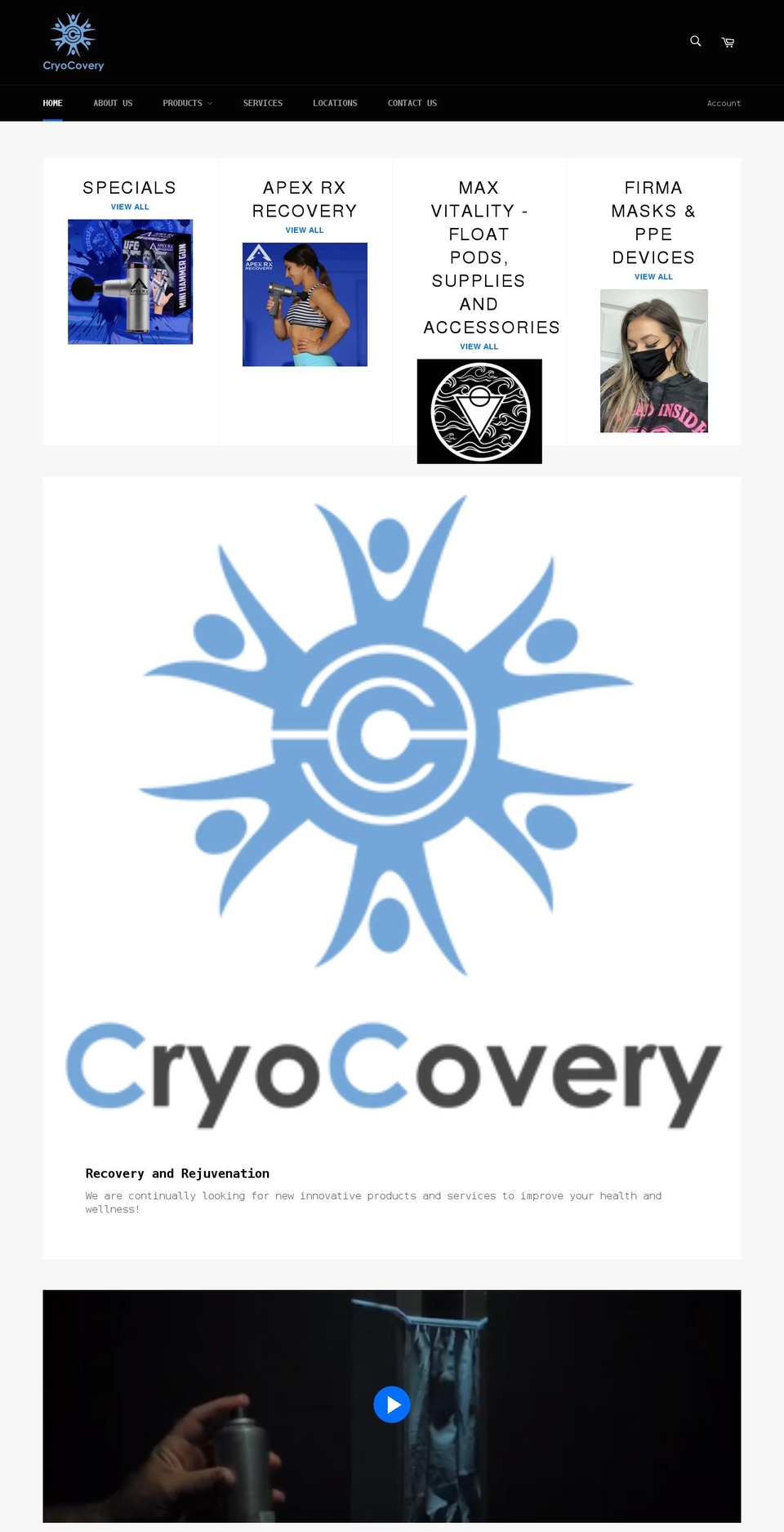 cryocovery.com shopify website screenshot