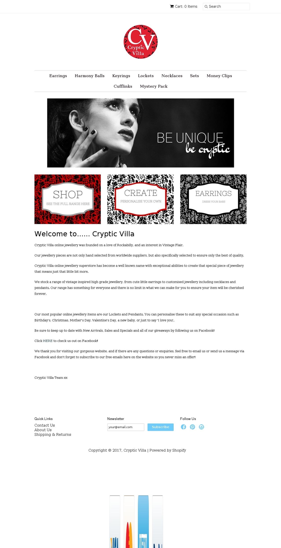 crypticvilla.com shopify website screenshot