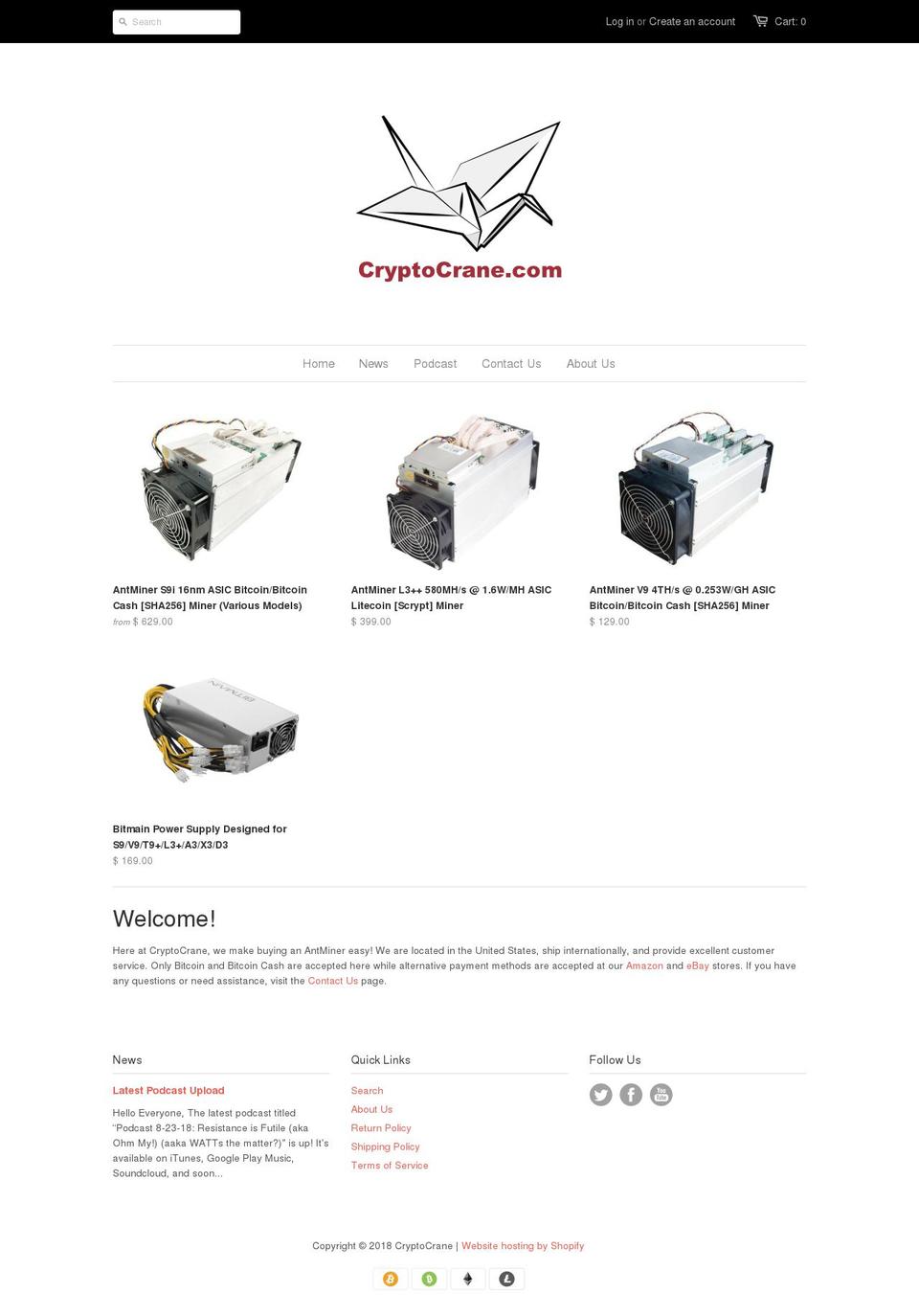cryptocrane.com — Shopify storefront screenshot