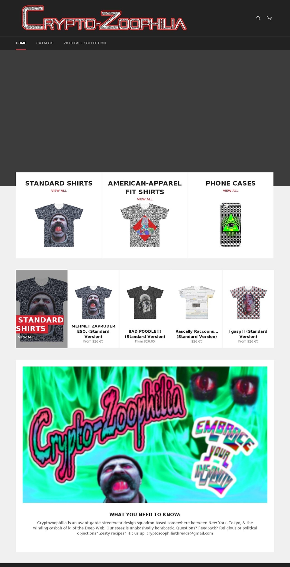 cryptozoophilia.com — Shopify storefront screenshot