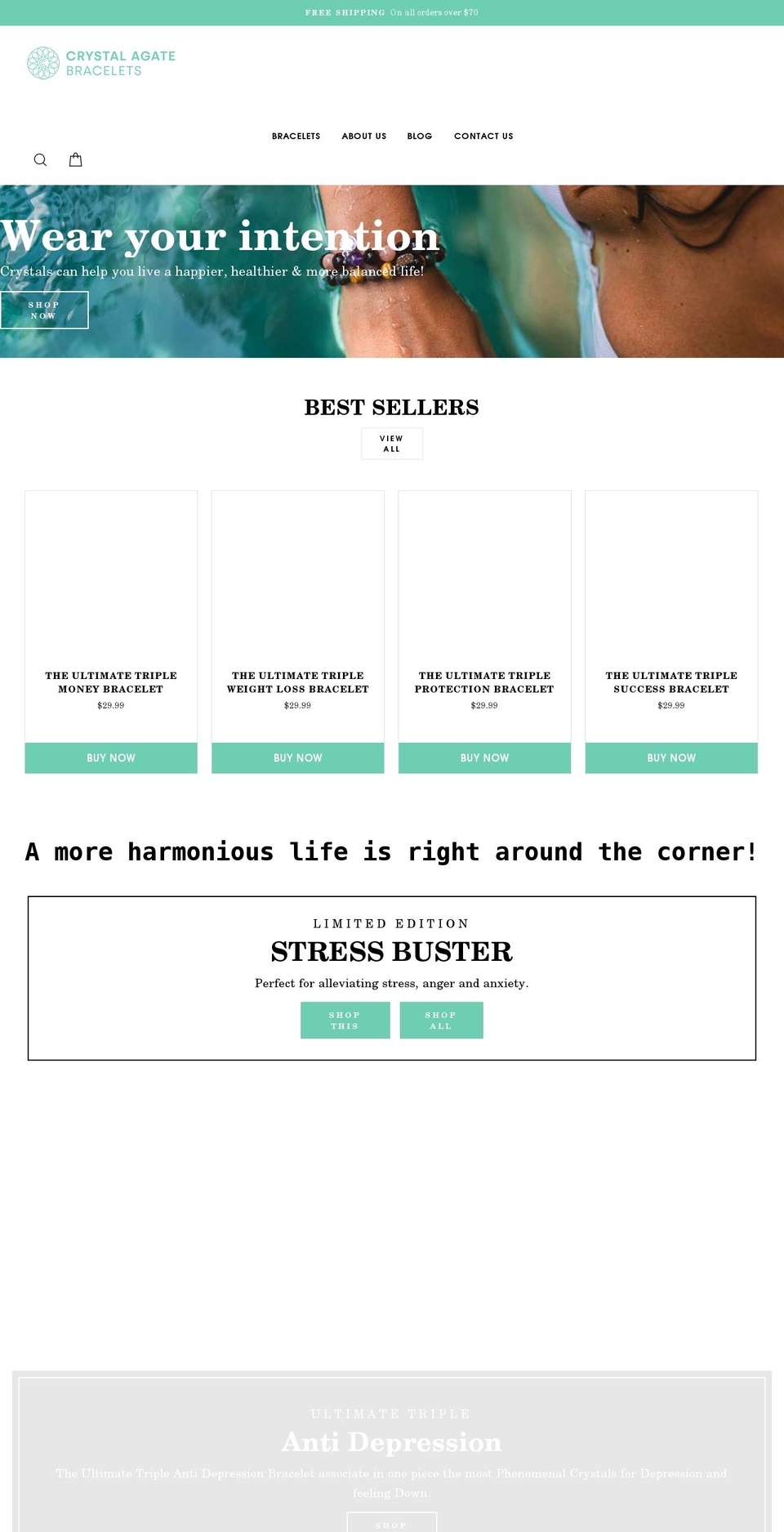 crystalagatebracelets.com shopify website screenshot