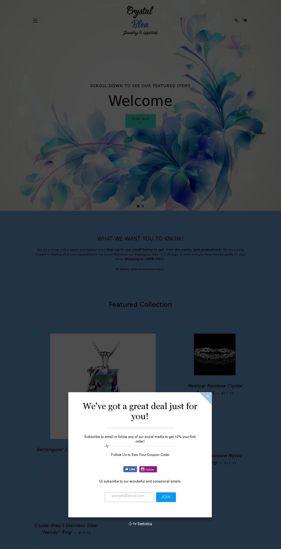 crystalbleu.com — Shopify storefront screenshot