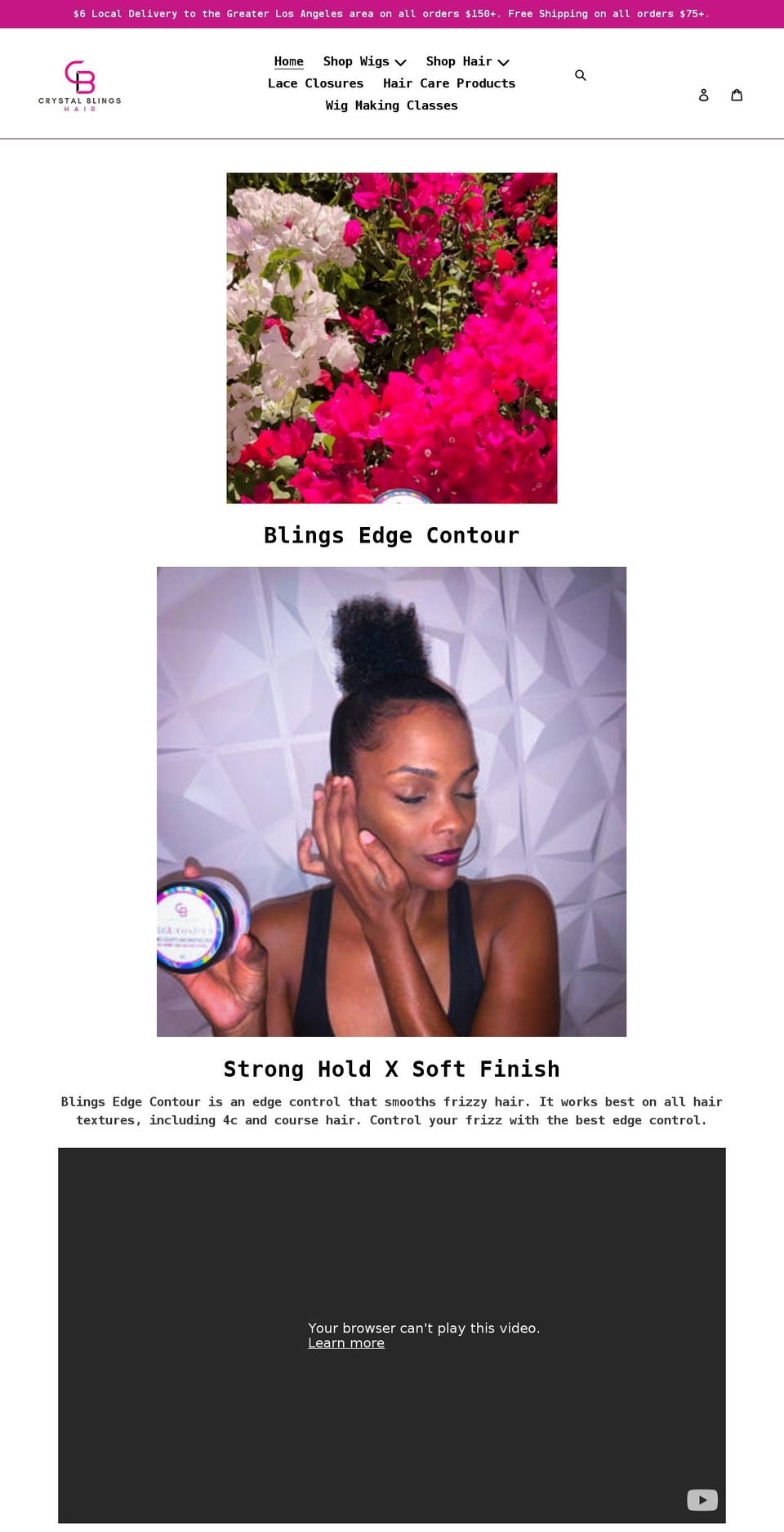 crystalblingshair.com shopify website screenshot