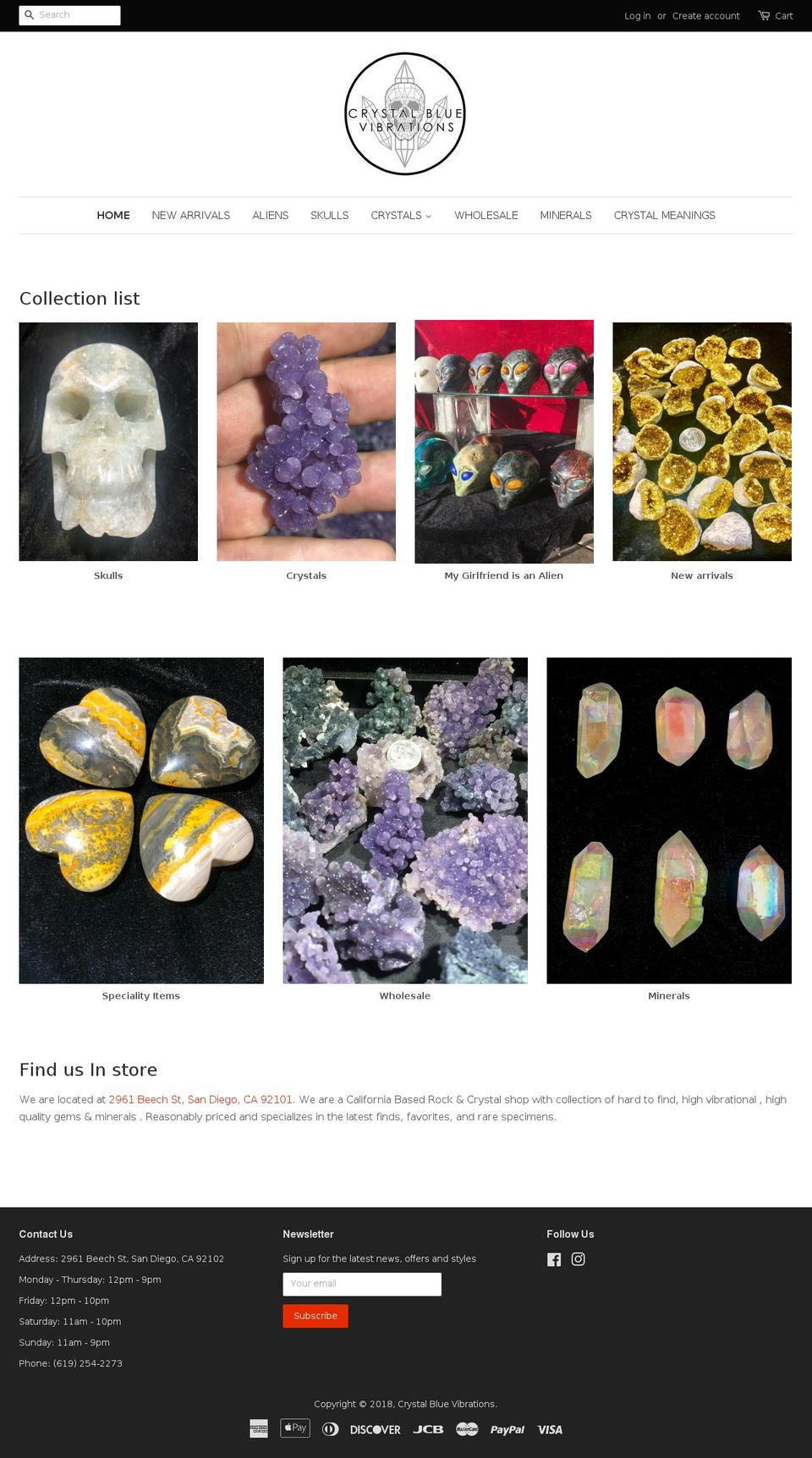 crystalbluevibrations.com — Shopify storefront screenshot