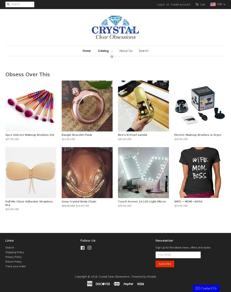 crystalclearobsessions.com — Shopify storefront screenshot