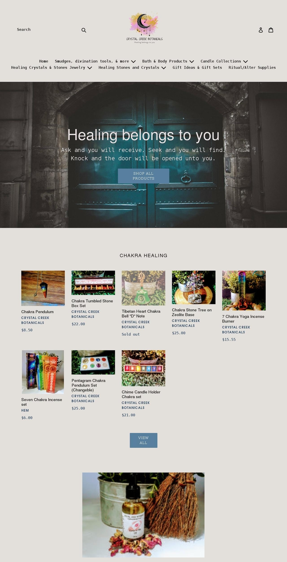 crystalcreekbotanicals.com — Shopify storefront screenshot