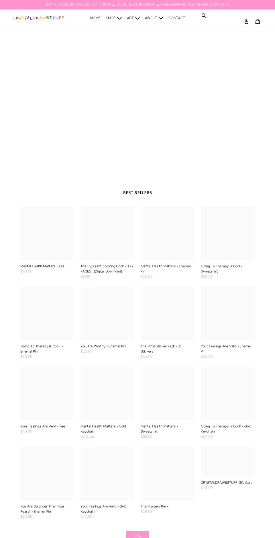 crystaldrawsstuff.com shopify website screenshot
