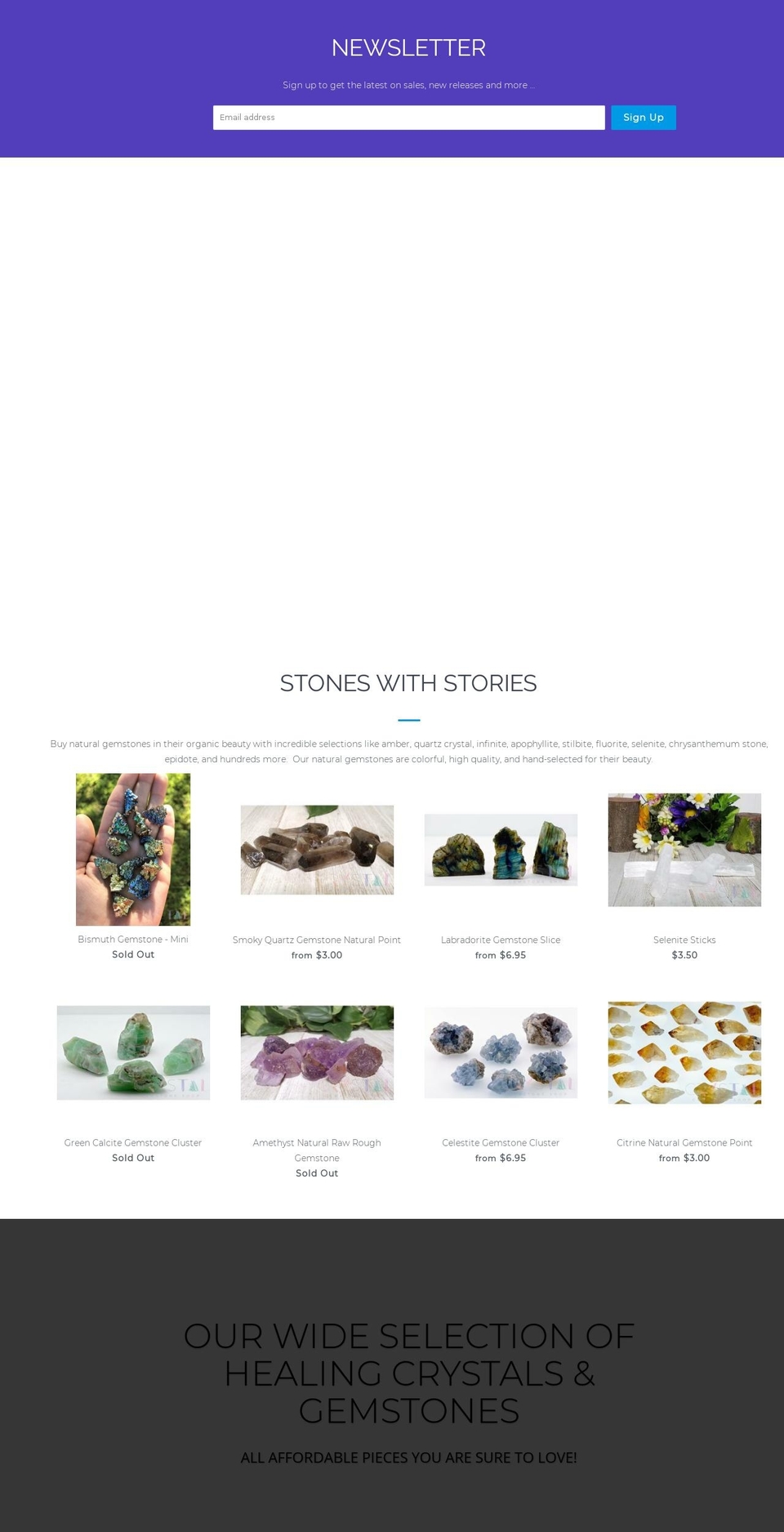 crystalgemstoneshop.com shopify website screenshot