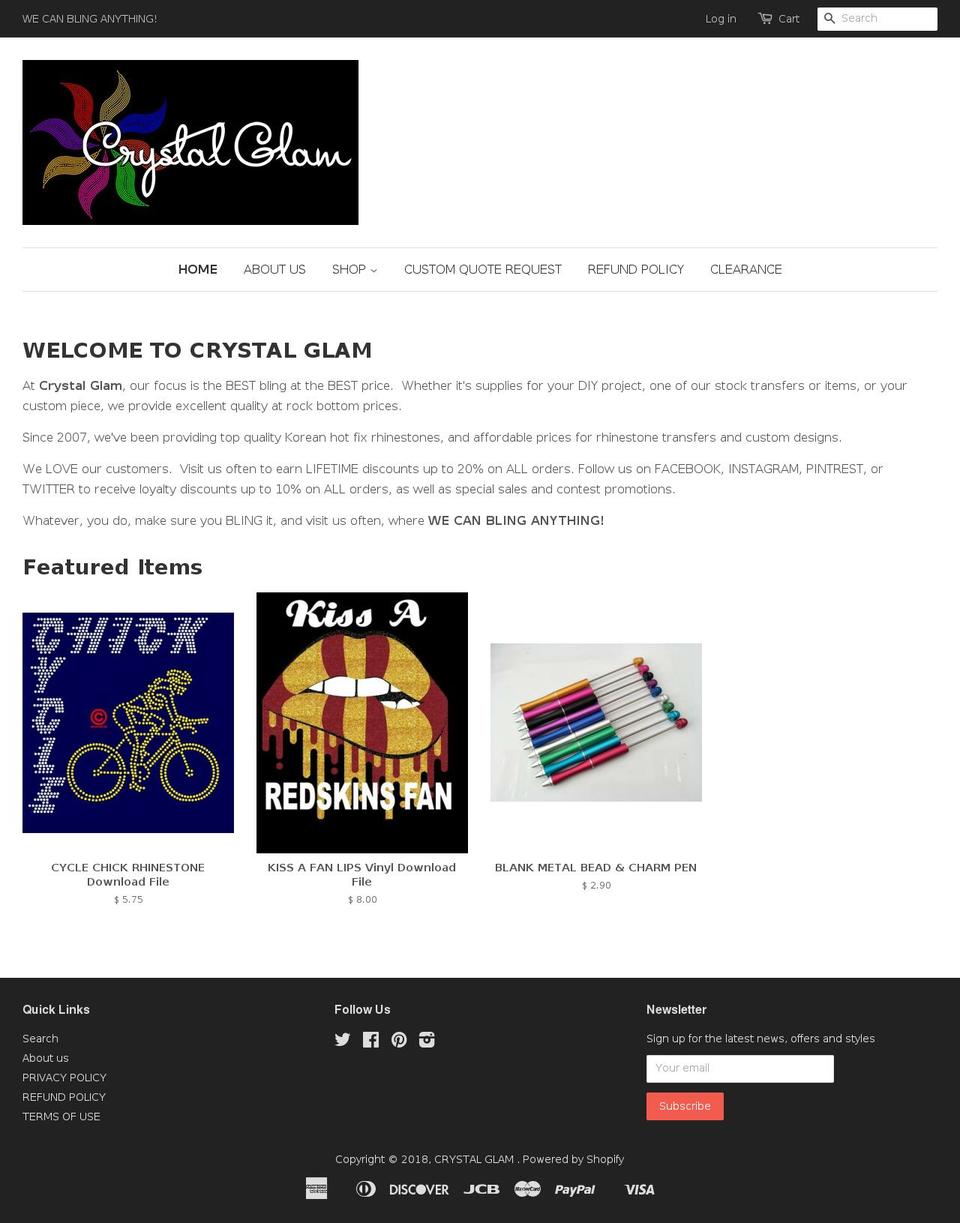 crystalglam.biz shopify website screenshot