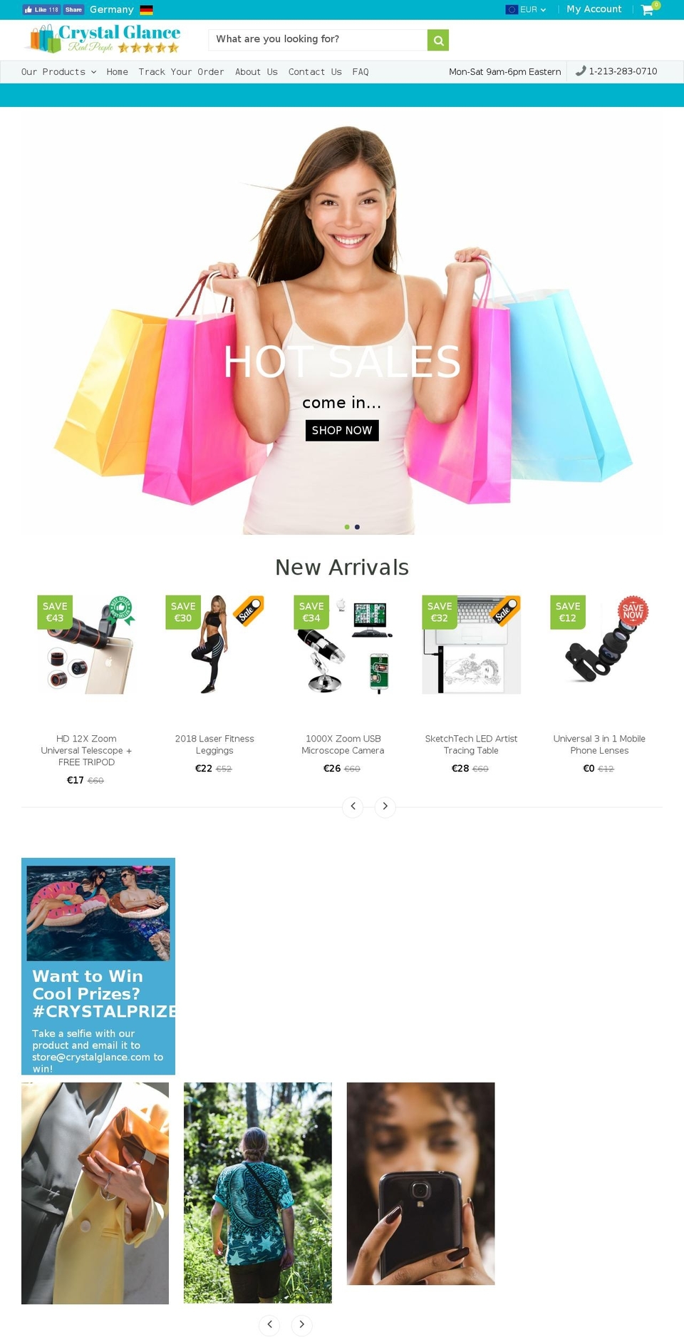 crystalglance.com — Shopify storefront screenshot