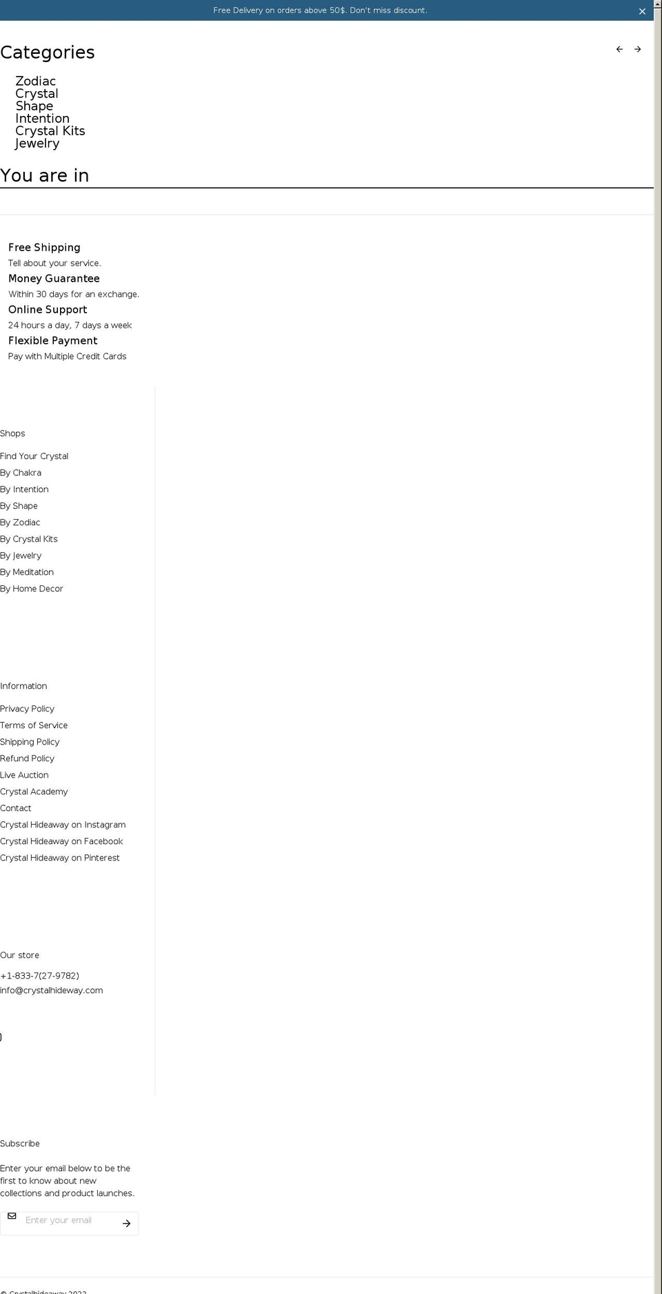 crystalhideaway.com shopify website screenshot