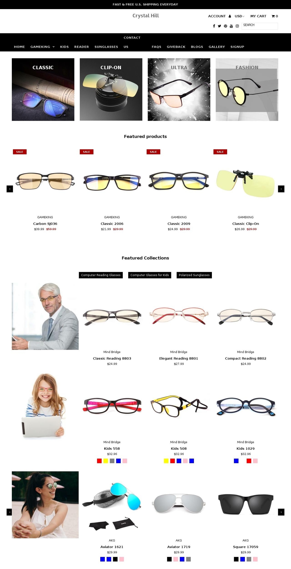 crystalhillglasses.com shopify website screenshot