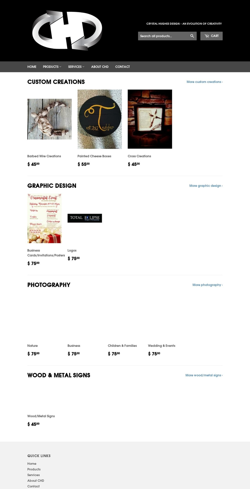 crystalhughesdesign.com — Shopify storefront screenshot