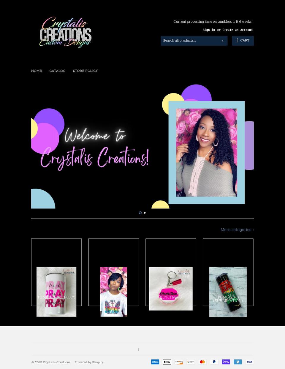 crystaliscreations.com shopify website screenshot