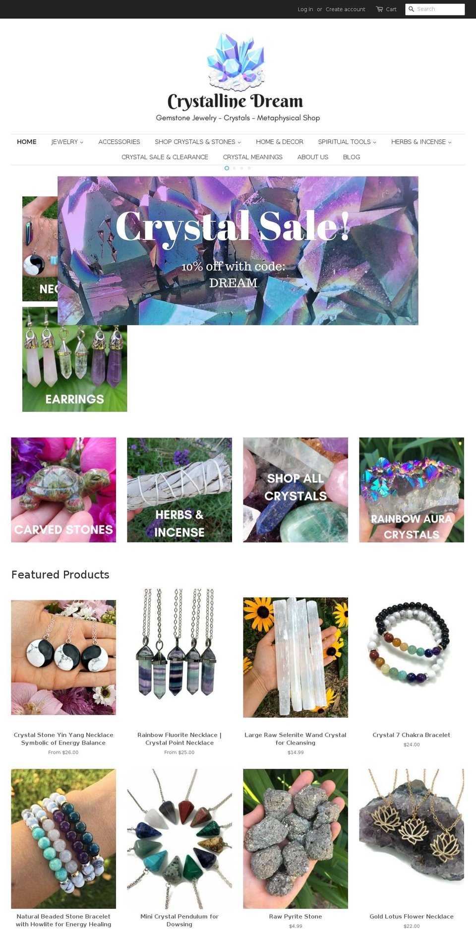 crystallinedream.com shopify website screenshot