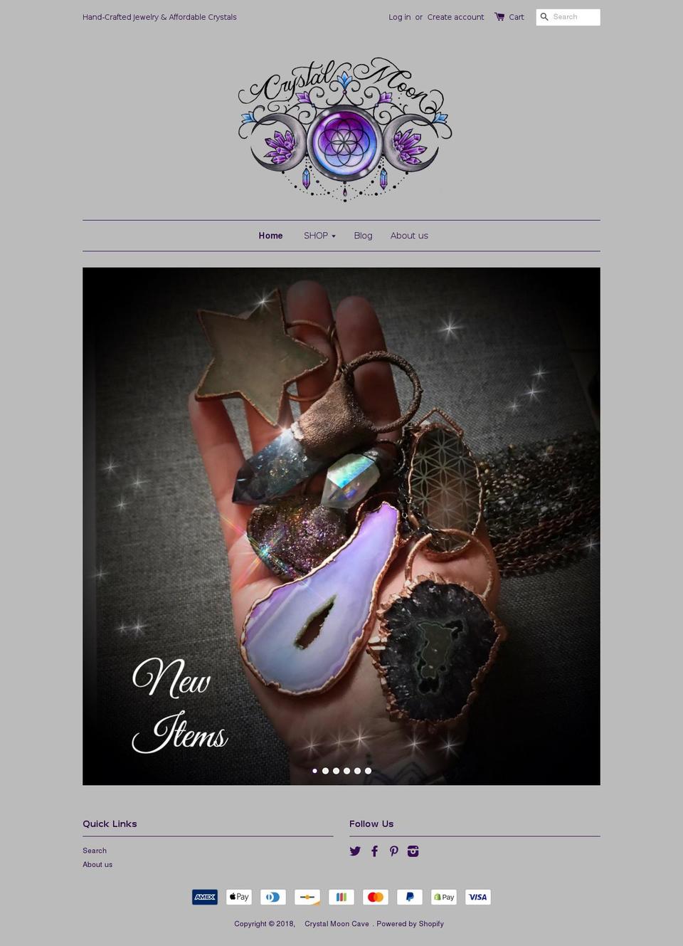 crystalmooncave.com shopify website screenshot
