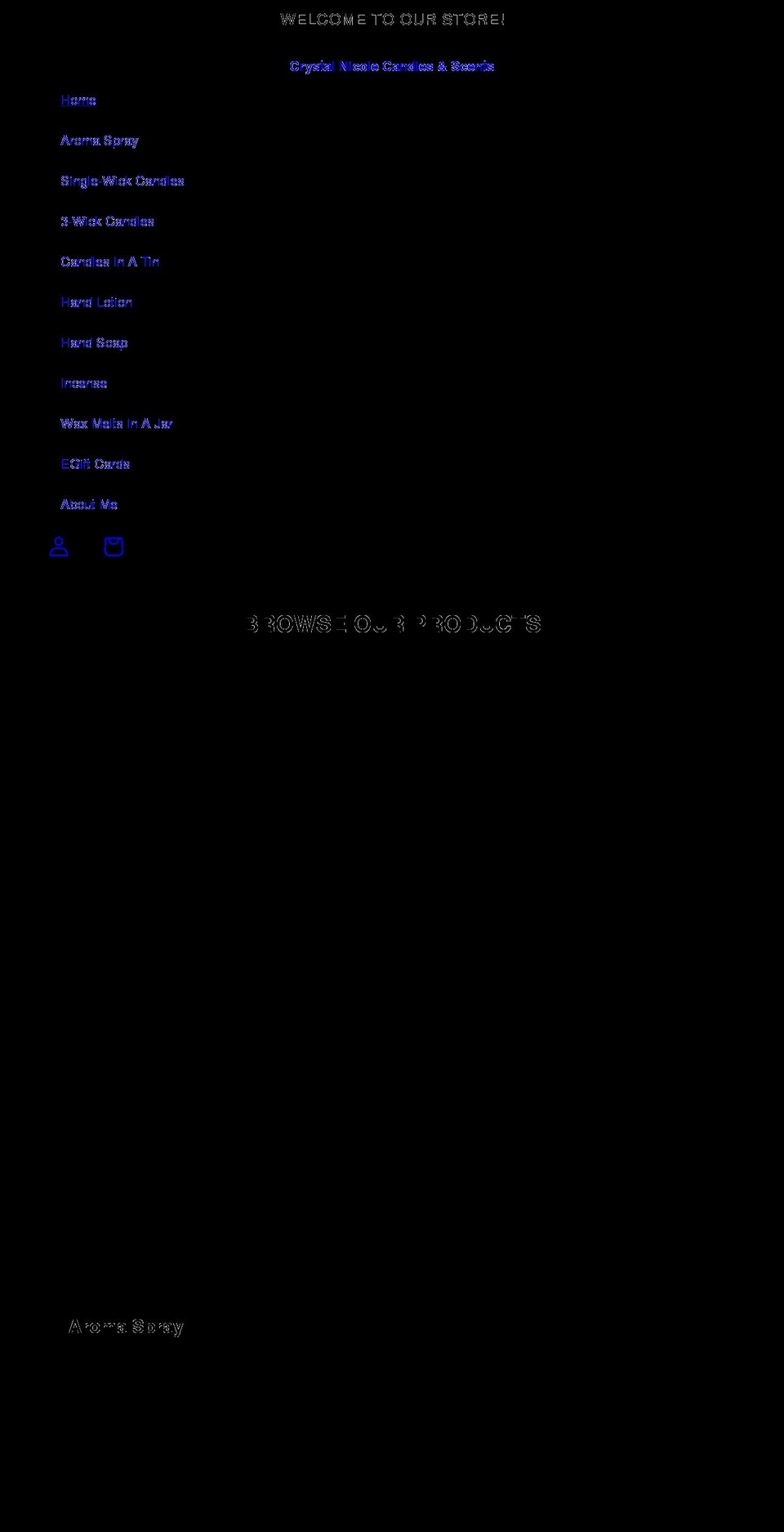 crystalnicolecandlesandscents.com shopify website screenshot