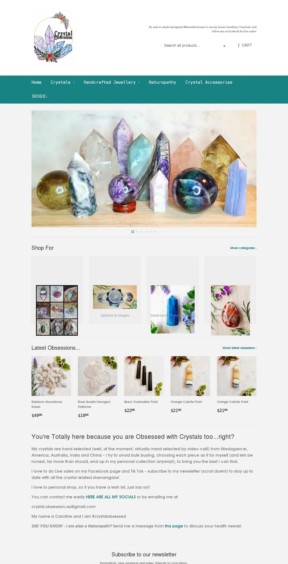 crystalobsession.com.au shopify website screenshot