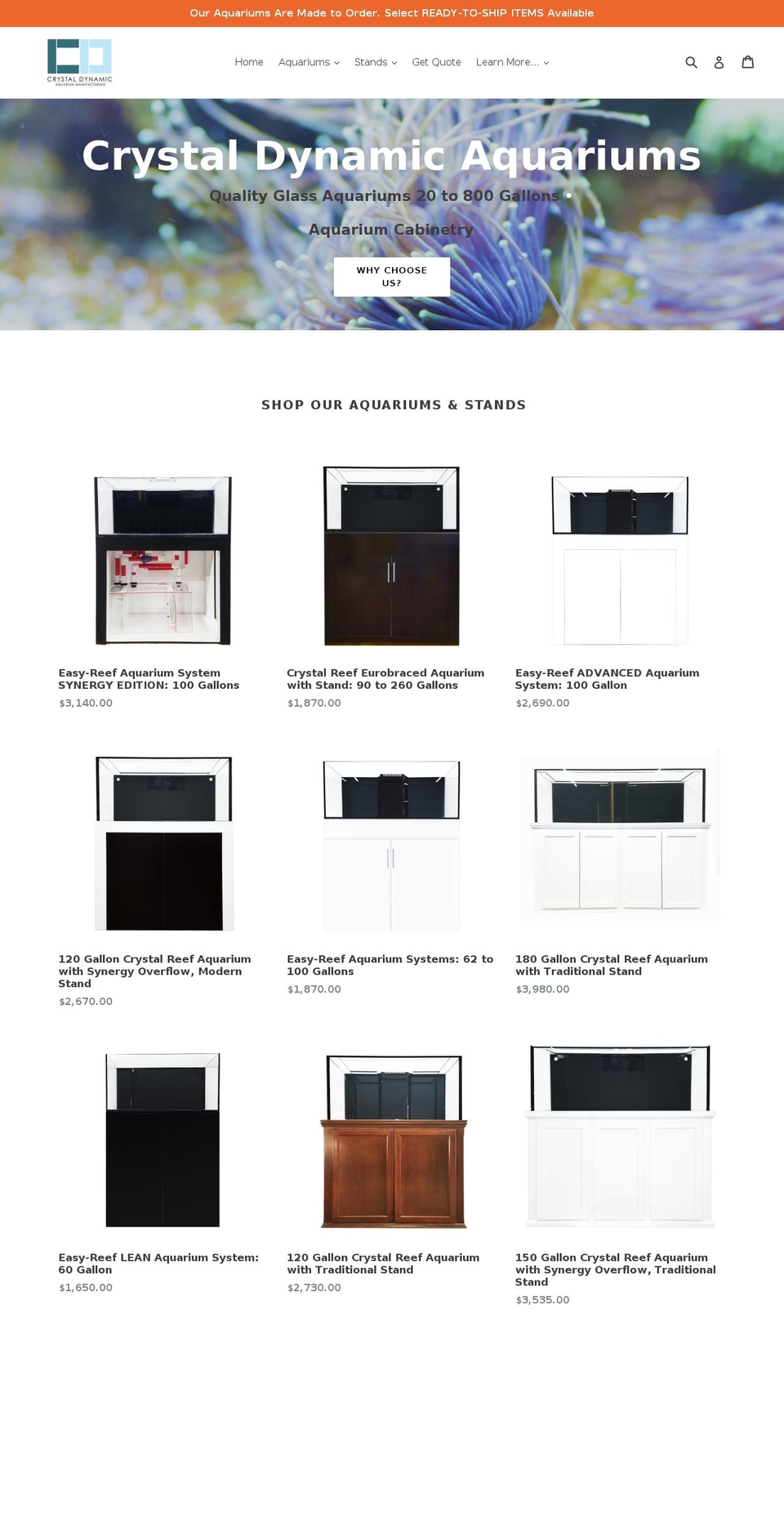 crystalreefaquarium.com shopify website screenshot