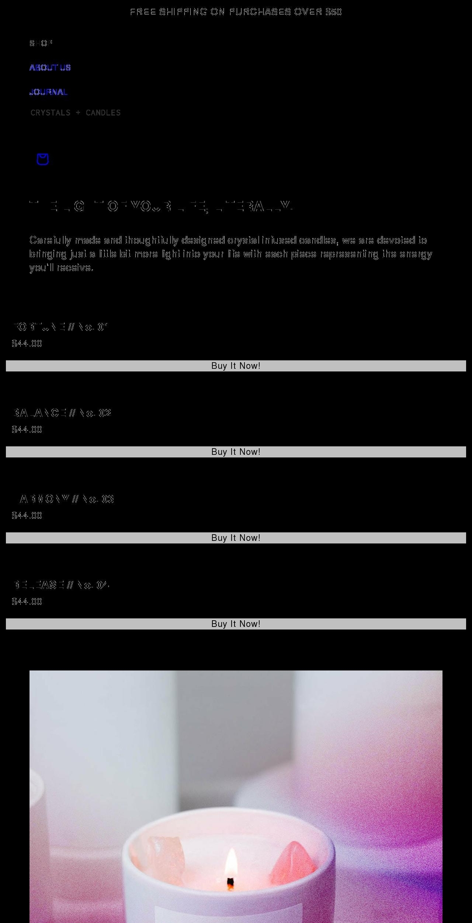 crystalsandcandles.com shopify website screenshot