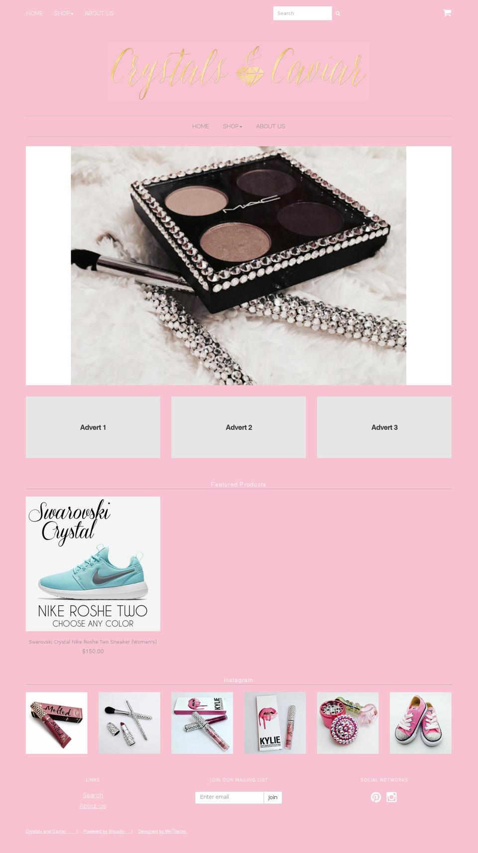crystalsandcaviar.com shopify website screenshot