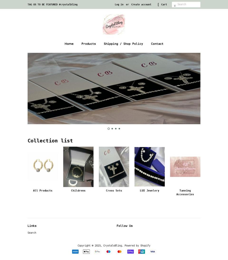 crystalsbling.com shopify website screenshot