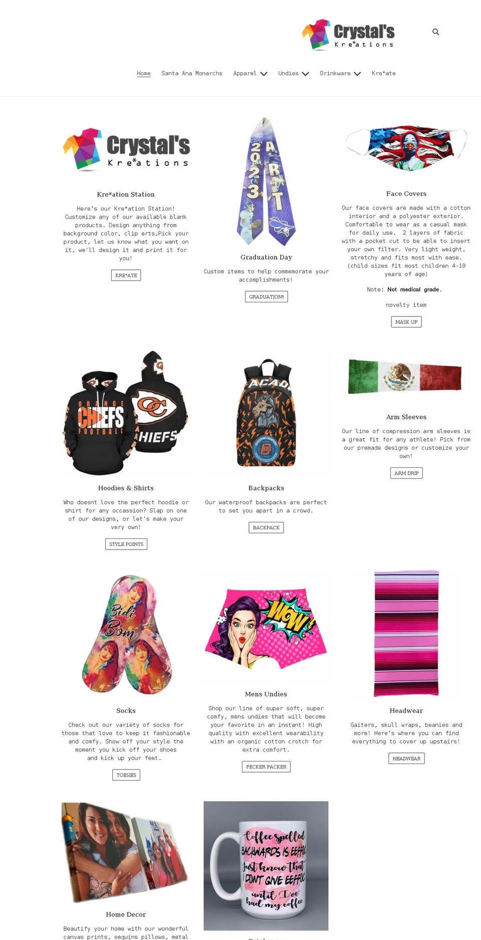 crystalskreations.com shopify website screenshot