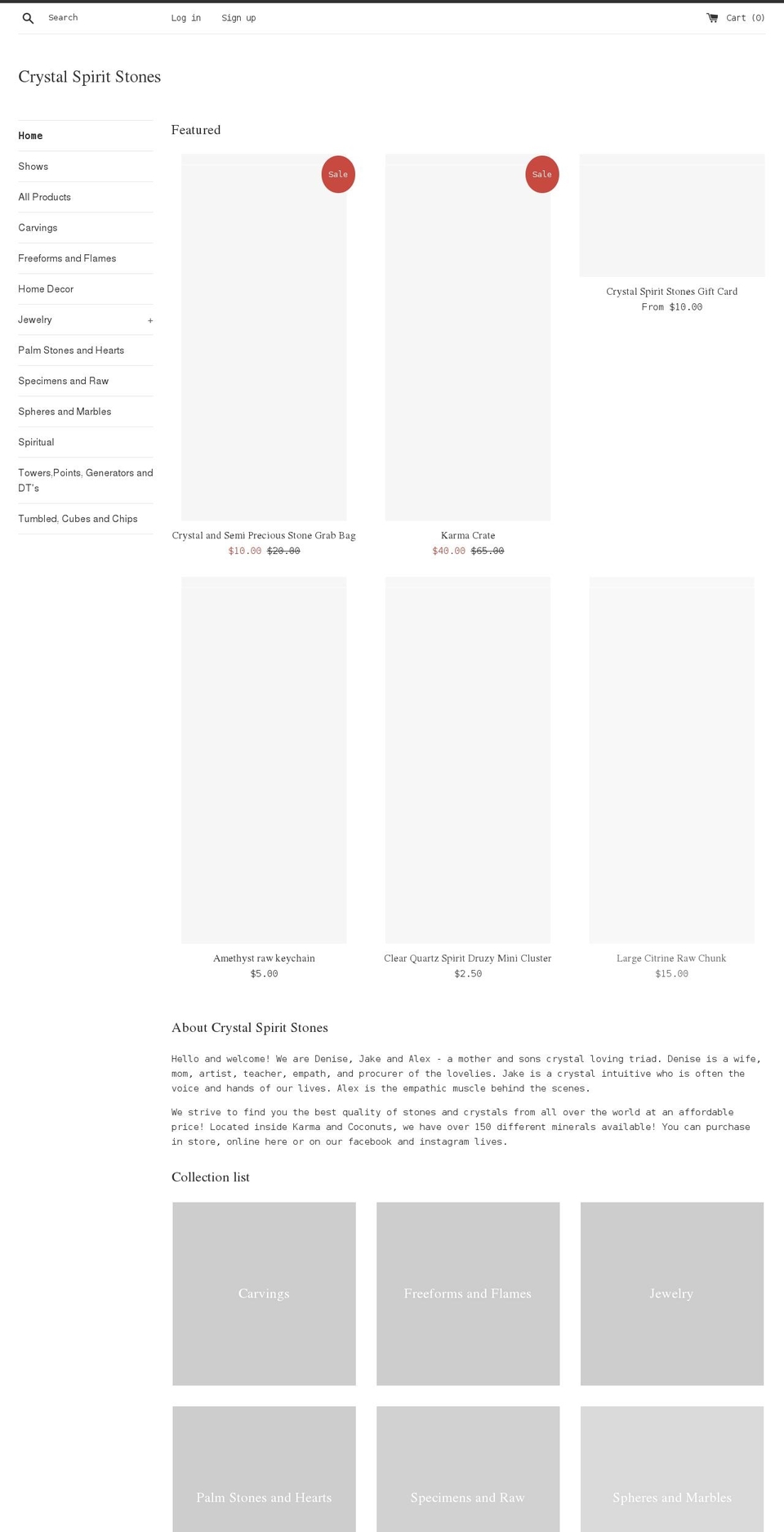 crystalspiritstones.com shopify website screenshot