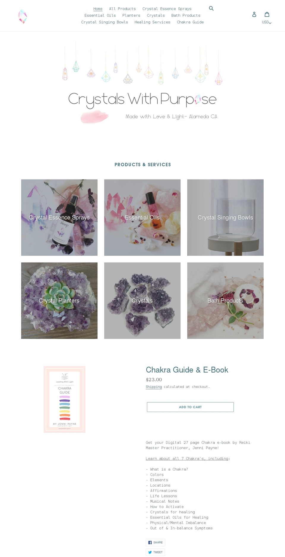 crystalswithpurpose.com shopify website screenshot